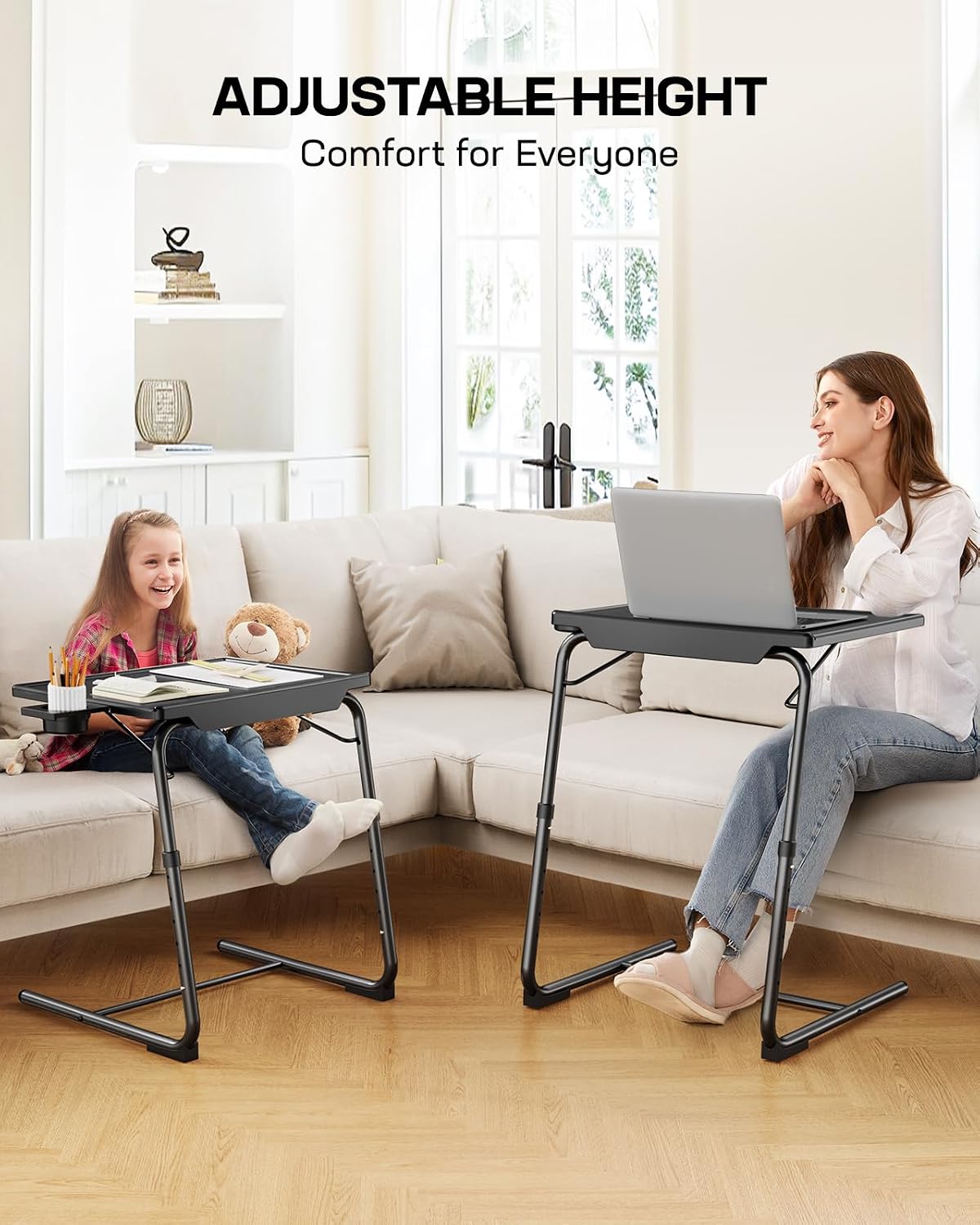LORYERGO TV Tray - TV Table for Eating, Folding Table Trays with 6 Height & 3 Tilt Angle, TV Tray Table with Cup Holder, Dinner Tray for Eating or Working on Couch, Bed, Living Room, Home & Office