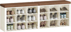 Hzuaneri Shoe Storage Bench with Cushion, Entryway Storage Bench with 18 Cubbies, 9.5" Widened Organizer Cabinet, Long Cubby Rack for Living Room, Bedroom, Entryway, White and Brown SB25714KA