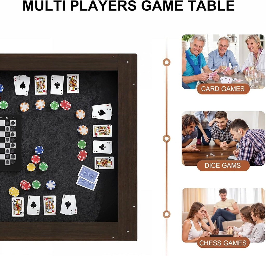 MOUMON 63” Board Game Table for 4-6 Players, Gaming & Dining Table with Removable Tabletop and Felt Pad for Poker Card, Dinner, 55” x 29” Play Area, Rectangular, Walnut, 63”W x 37.4”D x 29.7”H