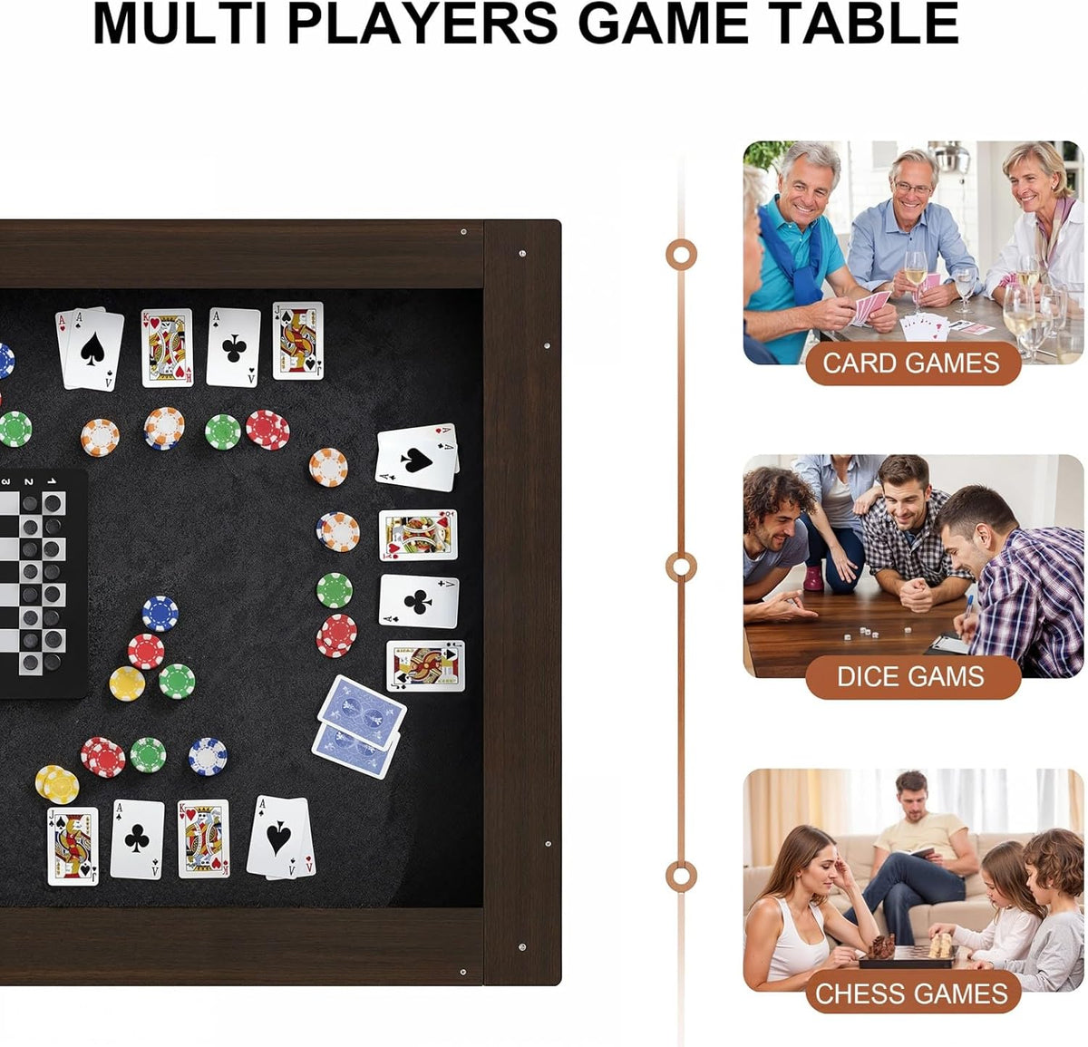 MOUMON 63” Board Game Table for 4-6 Players, Gaming & Dining Table with Removable Tabletop and Felt Pad for Poker Card, Dinner, 55” x 29” Play Area, Rectangular, Walnut, 63”W x 37.4”D x 29.7”H