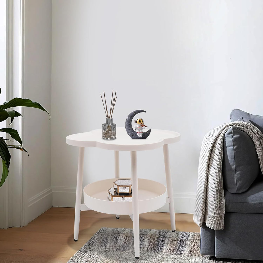 End Table Sofa & Console Flower Shape Snack Side Table with Stand Modern Decorative Side Coffee Table with Load-Bearing 110lbs for Home Bedroom Living Room Kitchen (White)