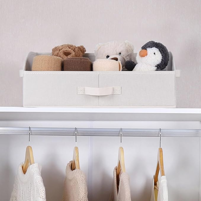 WUIKE 3 Pack Extra Large Closet Storage Bins with Handles, Fabric Trapezoid Storage Binsr for Organizing Clothes, Sheets, Blankets, White & Beige