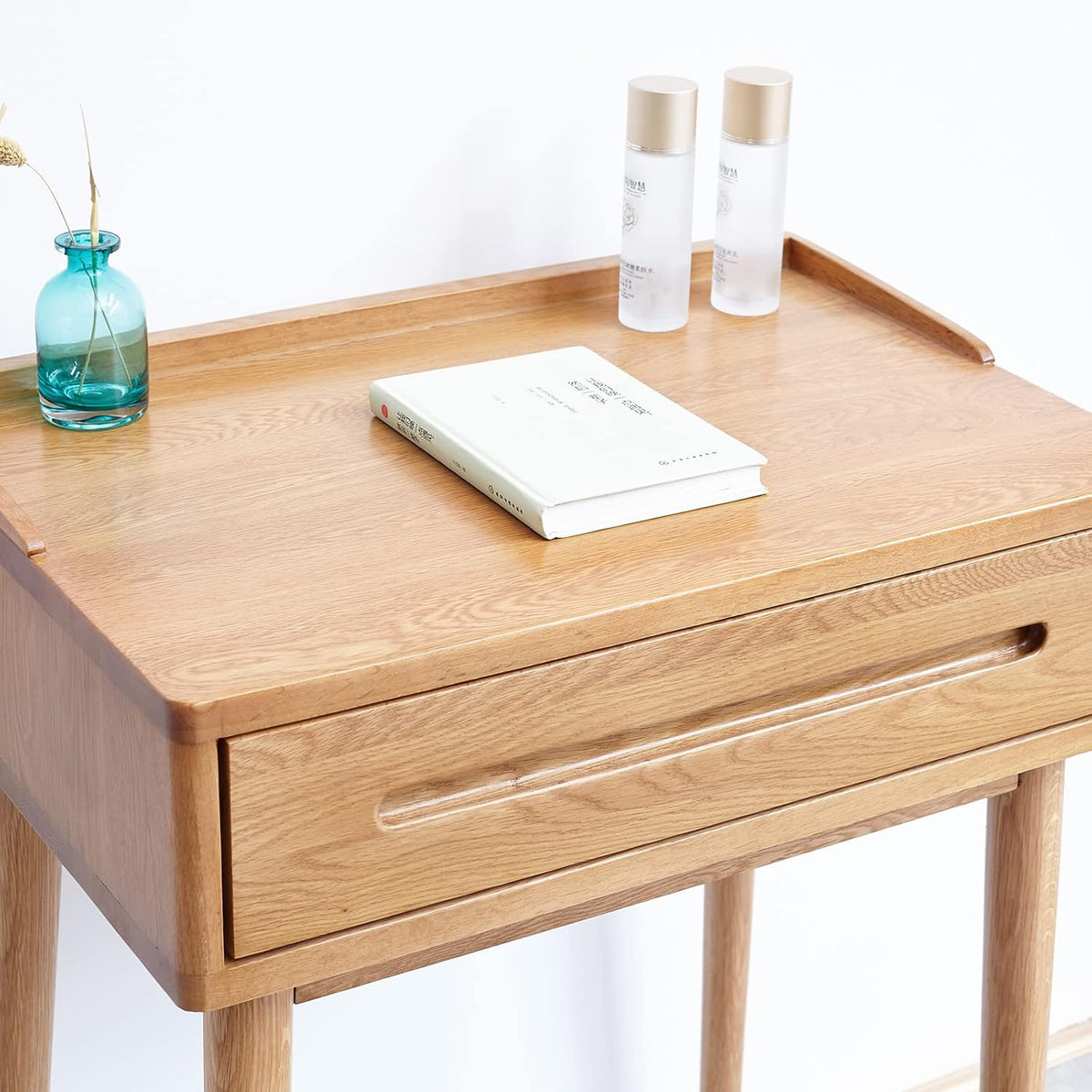 GDFStudio Solid Wood Bistro Dresser Table,Compact Storage Desk with Drawer,Easy Assembly Natural Wood Multi-Functional Table for Small Spaces,23.62" W Oak