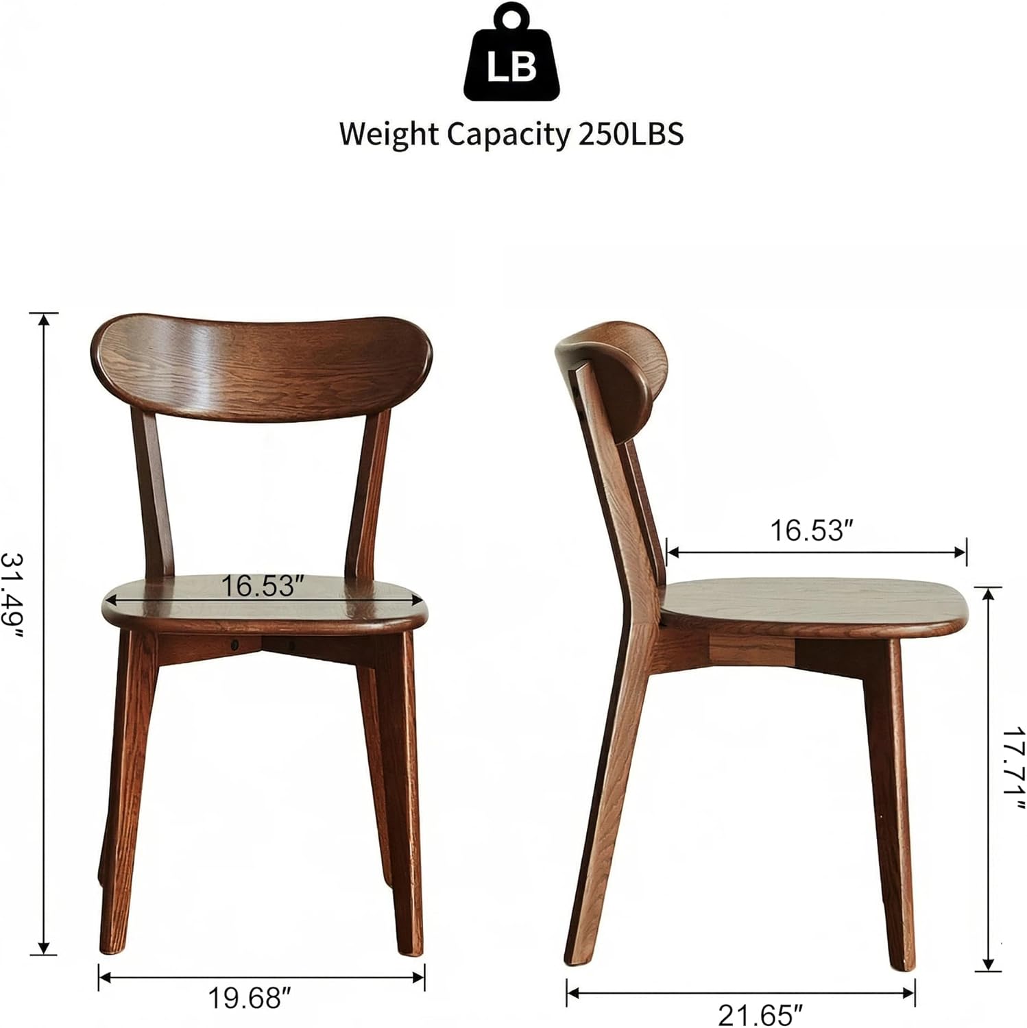Solid Wood Dining Chairs Mid Century Modern Kitchen Chairs Set of 6 | Rounded Curved Backrest, Wide Comfortable Seat, Ergonomic Support, Easy Clean Wood Finish, Multiple Set Options,Walnut Color