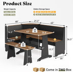AMERLIFE 3-Piece Corner Dining Set with Hidden Storage, Black Oak | Dining Set for Small Spaces, Lift Up Storage Compartments, L Shaped Layout, Space Saving Furniture, Kitchen Dining Area