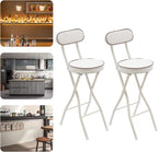 Folding Bar Stool with Back, 2 Pack Backest Tall Foldable Stool har with Cushioned Padded Portble Collasible Counter Height Chai for Kitchen Island Shop Cafe Dining Room (White)