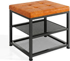 Small Shoe Storage Bench with PU Leather Seat Cushion, 3-Tier Freestanding Shoe Rack Organizer for Entryway, Heavy-Duty Metal Mesh Shelves, Supports Up to 300 lbs, Brown (15.7"x11.4"x17.5")