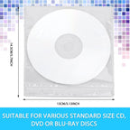 Harloon 200 Pcs CD DVD Sleeves Double Sided Plastic Clear Refill, White | PP Material and Fiber Cloth, Protective Sleeves for Blank Discs, Bulk Refill for Storage Binders