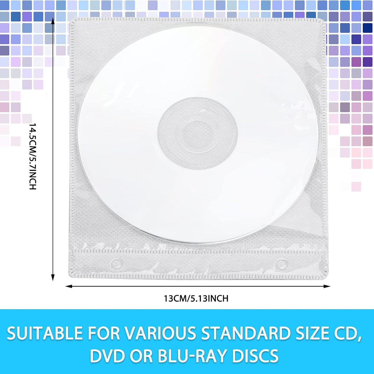 Harloon 200 Pcs CD DVD Sleeves Double Sided Plastic Clear Refill, White | PP Material and Fiber Cloth, Protective Sleeves for Blank Discs, Bulk Refill for Storage Binders