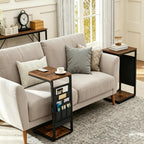 Wood Pedestal Couch End Tables Set of 2, TV Trays for Eating on Couch Tables that Slide Under, Dinner Snack Coffee Sofa C Shaped Side Table, Small Stand TV Tray for Couches Living Room, Brown ET-P-BR2
