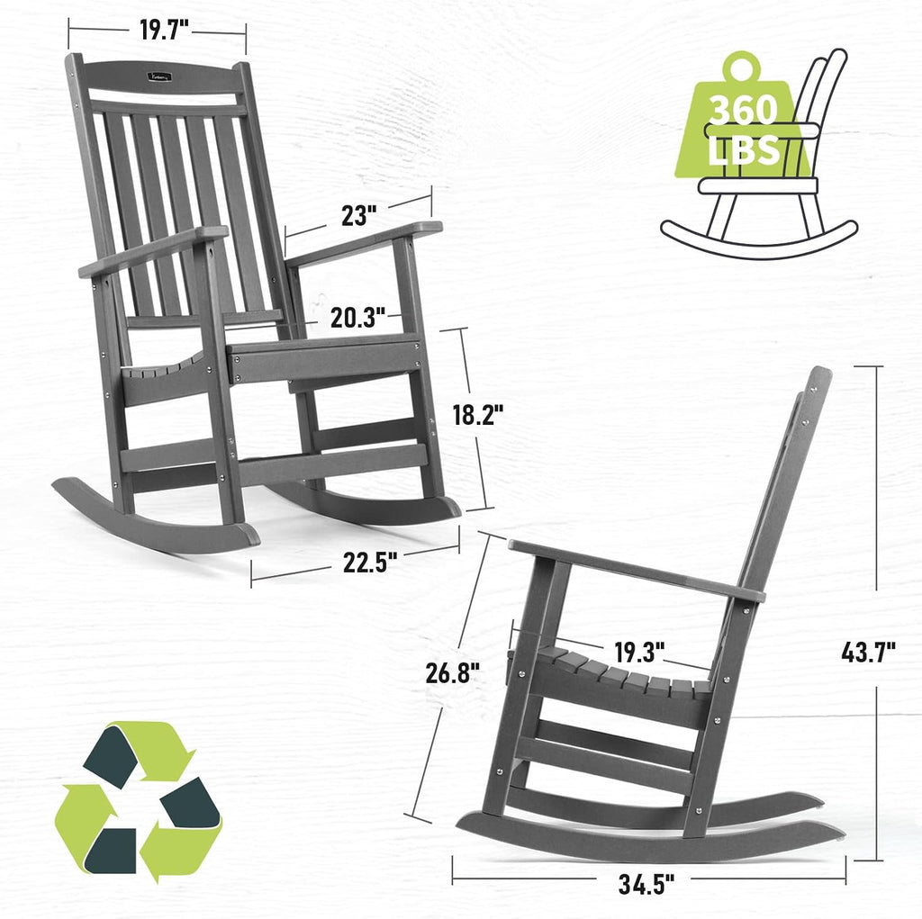FUNBERRY Oversized Outdoor Rocking Chair, Poly Lumber Rocker, Patio Rockers | HDPE All Weather, High Back, No Rot or Rust or Crack, UV Fade Shield, Easy-Clean for Patio Garden Outside
