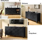 HULALA HOME Mid Century Sideboard Buffet Cabinet with Solid Wood Legs, 60" Kitchen Storage Cabinet Credenza with 4 Doors and 2 Shelves, Accent Console Table (Black)
