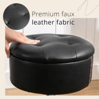 LUE BONA 360°Swivel Vanity Stool Chair for Makeup Room, Height Adjustable Stool for Vanity with Storage, Small Black Faux Leather for Bathroom, Living Room