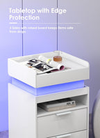 Turosur White Nightstand with Charging Station and LED Lights, Modern Beside End Table with USB and Type-C Port for Bedroom Gaming Room