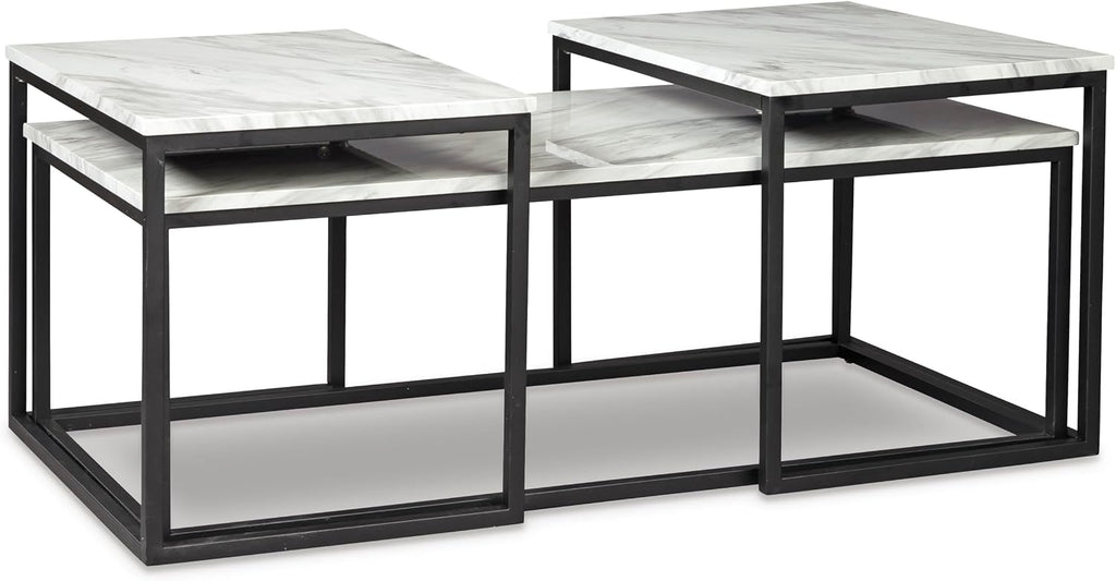 GTU Furniture Contemporary Engineered Wood Rectangular 3-Piece Coffee Table Set, Cocktail Table with 2 Matching End Tables, Gray/Black Finish for Living Room