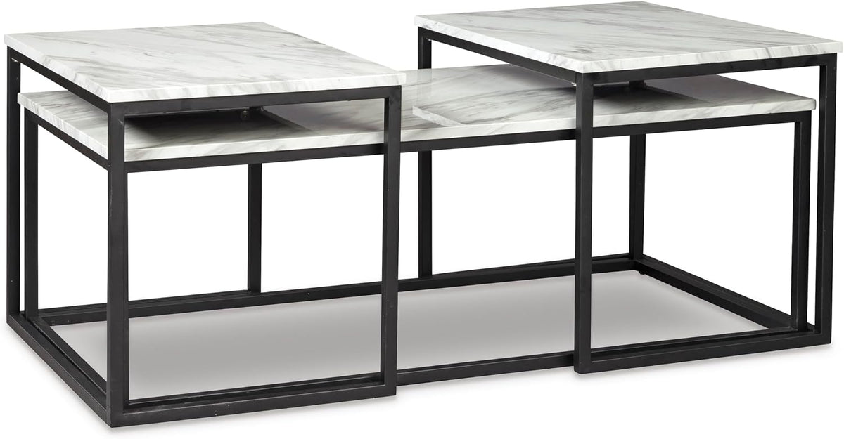 GTU Furniture Contemporary Engineered Wood Rectangular 3-Piece Coffee Table Set, Cocktail Table with 2 Matching End Tables, Gray/Black Finish for Living Room