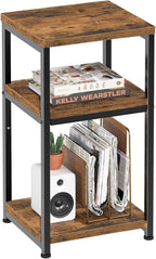 Simple Trending Side Table, End Table Night Stand, 3 Tiers Shelf for Living Room, Rustic Brown