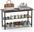 Giantex 3-Tier Shoe Bench, 32" L Shoe Organizer Storage Bench with Metal Slat Shelves & Seat, Front Door Shoe Rack for Entryway, Hallway, Bedroom, Living Room