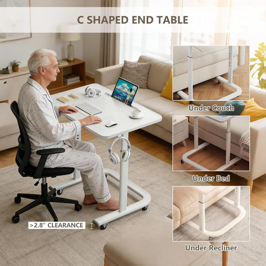 BeGyoku TV Dinner Tray Table,TV Trays for Eating on Couch,Height Adjustable TV Tray Table with Wheels,C Shaped End Table with Slot,Standing Rolling Laptop Desk&Wooden Snack Tray for Bed&Sofa&Recliner