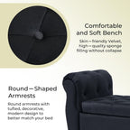 Velvet Upholstered Storage Bench with Arms and Wooden Legs, 47.6" Modern Button Tufted Bench for Bedroom End of Bed, Upholstered Living Room Entryway Sitting Window Benches for Hallway, Black