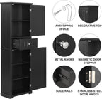 Merax 67.3" Pantry Cabinet with Three Doors & One Drawer, Adjustable Shelves Storage Cupboard for Kitchen/Dining Room/Bathroom, Black