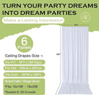 PartyVillage 30ft×15ft White Backdrop Curtain for Wedding Parties, 6 Panels Wrinkle Free 15 FT Long Polyester Photo Backdrop Drapes Back Drop Cloth for Birthday Photography Background