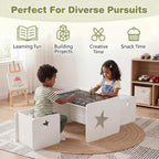 HONEY JOY Weaning Kids Table and Chair Set, Wooden Montessori Activity Table Set with Chalkboard & Reversible Tabletop, Sturdy Playroom Nursery Furniture for Ages 3+ Years Old (White, Star)