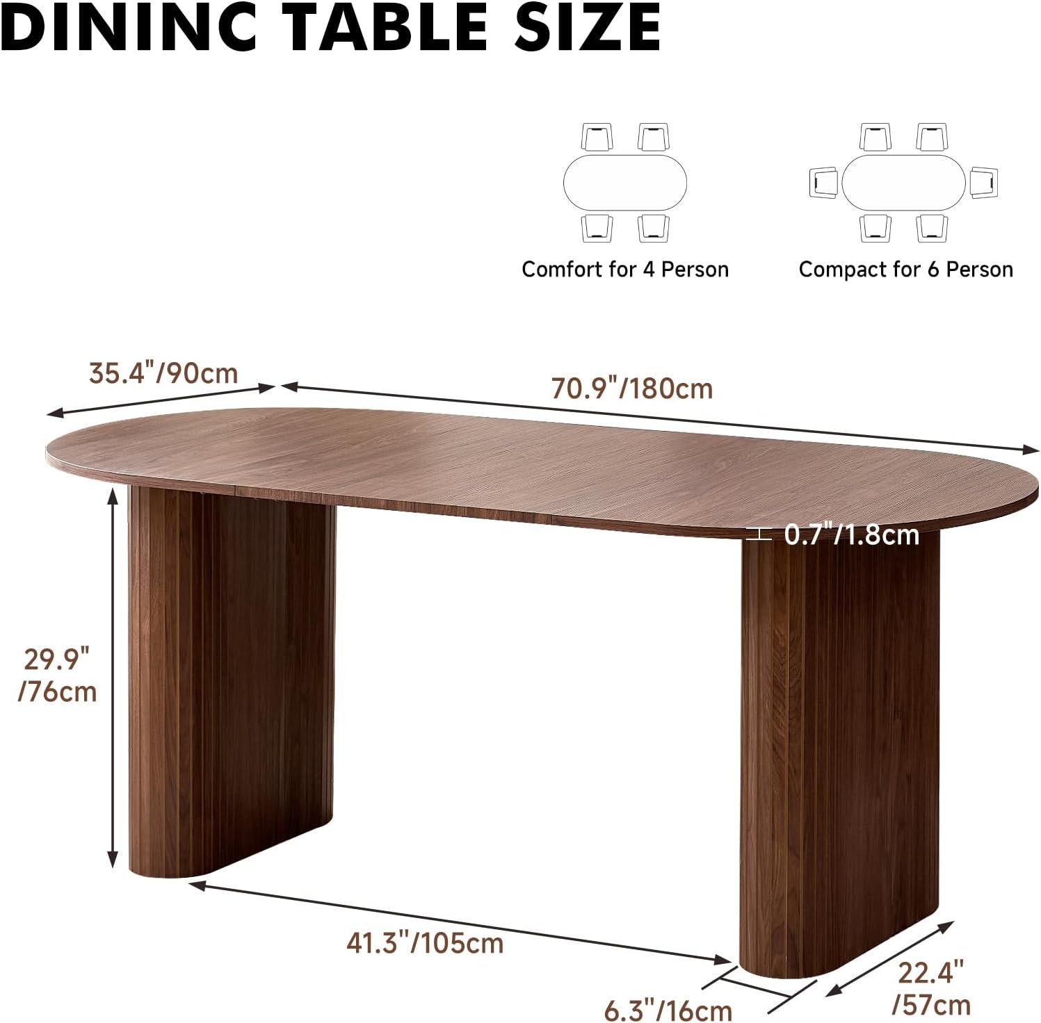 70.8" Oval Table for 4 6 Person, Modern Farmhouse Kitchen Dinner Table for Living Receiption Room, Brown