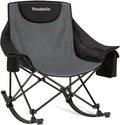 Youtanic Oversized Folding Rocking Camping Chair, Padded Portable Rocking Chair with Pockets, Cup Holder and Carry Bag, Heavy Duty Outdoor Rocker Patio Chair for Garden, Lawn, Yard, Up to 400lbs, Gray