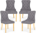 Grey Velvet Dining Chairs Set of 4, Mid Century Modern Kitchen & Dining Room Chairs, Fabric Tufted Dinning Chairs, Velvet Upholstered, Wing Back, Pull Ring, Stainless Steel Legs, Gold