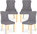 Grey Velvet Dining Chairs Set of 4, Mid Century Modern Kitchen & Dining Room Chairs, Fabric Tufted Dinning Chairs, Velvet Upholstered, Wing Back, Pull Ring, Stainless Steel Legs, Gold