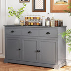 Sideboard Buffet Cabinet with Storage, 53.5” Large Kitchen Cupboard with 3 Drawers, Adjustable Shelf, Credenzas for Living Room, Wooden Coffee Bar Console Table for Dining Room (Grey)