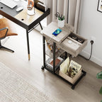 TrailBlaze C-Shaped Side Table with Charging Station, Flip Top End Table with USB Ports and Outlets, Narrow Side Table with 3 Tier Storage Shelf, C Table for Small Spaces, Bedroom, Living Room, Grey