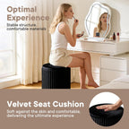 DUMOS Round Ottomans with Storage Set of 2, Vanity Stool, Foot Stool | 14.57"D x 18.11"H and 12.60"D x 14.96"H, Velvet Sturdy Ottoman for Living Room, Bedroom, Dorm, Small Apartment, Black
