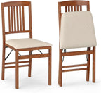 Giantex Folding Dining Chairs Set of 2, Foldable Wood Kitchen Chairs with Padded Seat, Max Load 420 Lbs, No Assembly, Wooden Dining Room Chair, Armless Side Chair for Home Apartment, Fruitwood & Beige