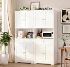 Set of 2 Tall Kitchen Pantry Storage Cabinet with Doors and Shelves, White | Modern Kitchen Hutch Cabinet with Storage Drawer & Bar Cabinet, 67” Cupboard Furniture Set for Kitchen and Dining Living Room