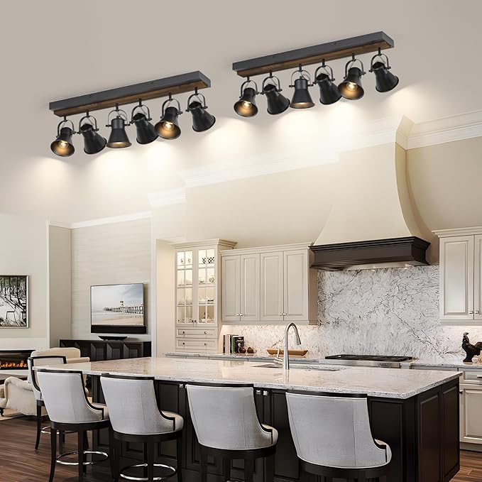 SEEBLEN 6-Light Track Light Fixtures Ceiling/Wall Mount, Adjustable Spotlight, Industrial Black Kitchen Lighting for Living Room, Dining Room, Hallway, Bathroom