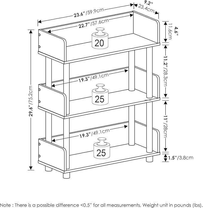 Furinno Turn-N-Tube 3-Tier Freestanding Multipurposes Display Rack, Bookshelf, Flagstaff Oak/Black