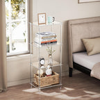 Clear Acrylic Side Table, 15.7" L x 11.8" W x 38.7" H, 4-Tier End Table for Living Room, Small Modern Bedside Tables Nightstand for Bedroom, Home Decor Accent Table JJ0011-01