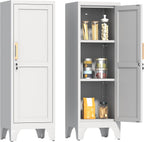 Coolsun 46" H Metal Pantry Cabinet, Metal Storage Locker with Door and 2 Adjustable Shelves, Food Pantry Cabinet for Living Room, Dining Room, Home Office
