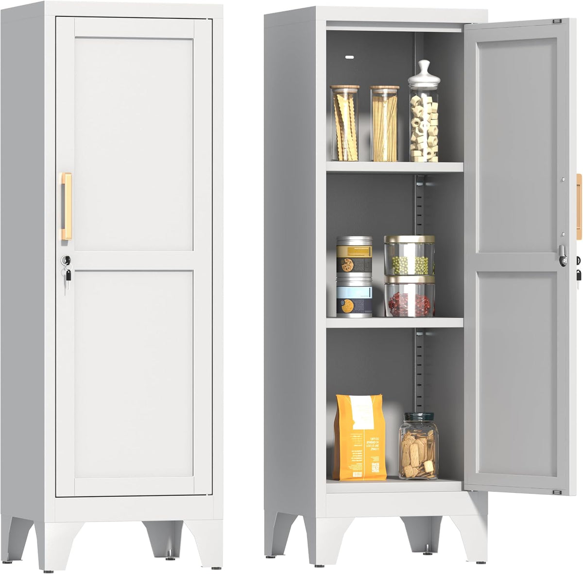 Coolsun 46" H Metal Pantry Cabinet, Metal Storage Locker with Door and 2 Adjustable Shelves, Food Pantry Cabinet for Living Room, Dining Room, Home Office