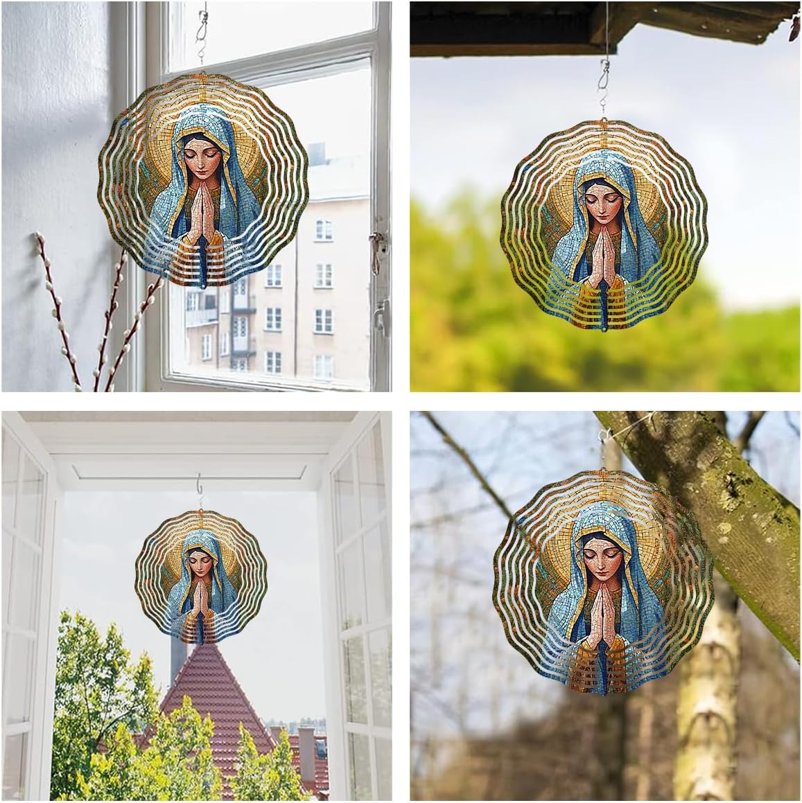 Virgin Mary Prayer Wind Spinner, Metal Wind Spinners Outdoor Indoor, Religious Virgin Mary Hanging Garden Decor for Outside, Stainless Wind Spinners for Yard and Garden 10 inch 3D (25.76X25 CM)