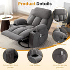 Swivel Rocker Recliner Chair with Vibration Massage & Lumbar Heating, Ergonomic Lounge Chair for Living Room, Rocking Function, Side Pocket, 2 Cup Holders, USB Charging Port