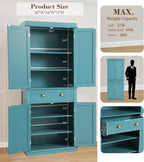 KIGOTY 72" Tall Kitchen Pantry Cabinet with Drawer and 4 Adjustable Shelves, Freestanding Pantry Storage Cabinets, Wood Cupboard Pantry Cabinet for Kitchen, Dining Room, Living Room, Turquoise