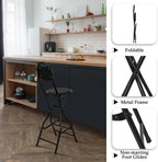 Sintuff 1 Pcs Seat Height 26 Inch Folding Bar Stool with Backrest Leather Padded Collapsible Stools for Adults Portable Black Bar Height Folding Chairs for Outdoor Indoor Kitchen Shop Cafe