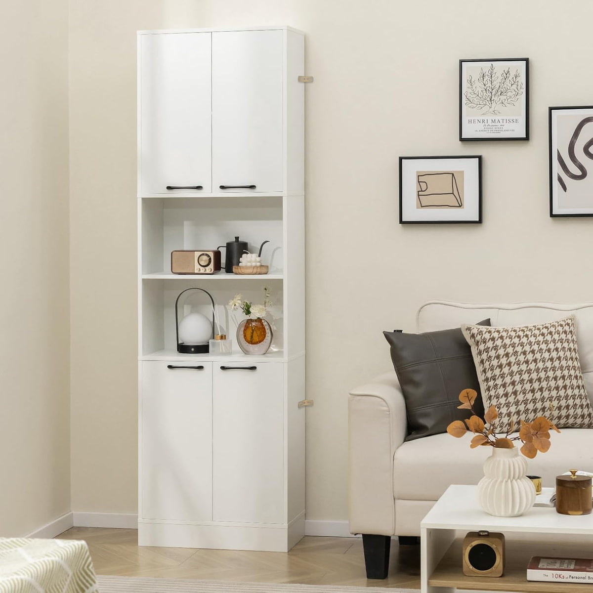 Giantex Kitchen Pantry Cabinet, 75” Tall Freestanding Cupboard with Doors & Shelves, Safety Hinges & Anti-Tipping Devices, Storage Sideboard for Dining Room, Living Room (White)