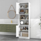 Kitchen Pantry Cabinet, Dining Room Cupboard with 4 Doors & 2 Open Countertop, 4 Anti-Tipping Devices, 75” Tall Bathroom Storage Cabinets (White)