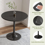 Round Dining Table 31.5" Circle Tulip Table with Wood Thickened Tabletop & Sturdy Metal Pedestal Mid Century Modern Leisure Bistro Kitchen Tables 4 People Small Places Living Room Cafe,Black