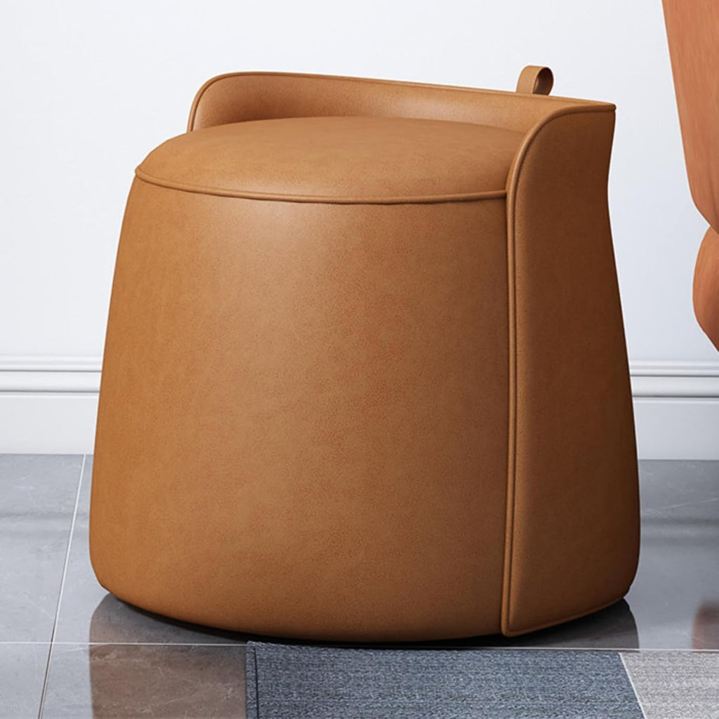 Modern Dresser Makeup Ottoman Stool, Leather Dresser Chair, Round Footstool, Extra Seating for Living Room/Bedroom/Entryway