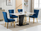 Velvet Dining Chairs Set of 6, Tufted Upholstered High Wingback Chairs with Nailhead Trim & Pull Ring, Golden Stainless Steel Legs for Dining Room, Sillas de Comedor, Blue